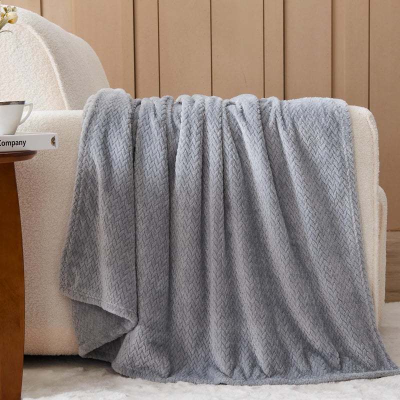 NEWCOSPLAY Super Soft Throw Blanket Grey Premium Silky Flannel Fleece Leaves Pattern Lightweight Bed Blanket All Season Use (Grey, Throw(50"x60")) - Image 3